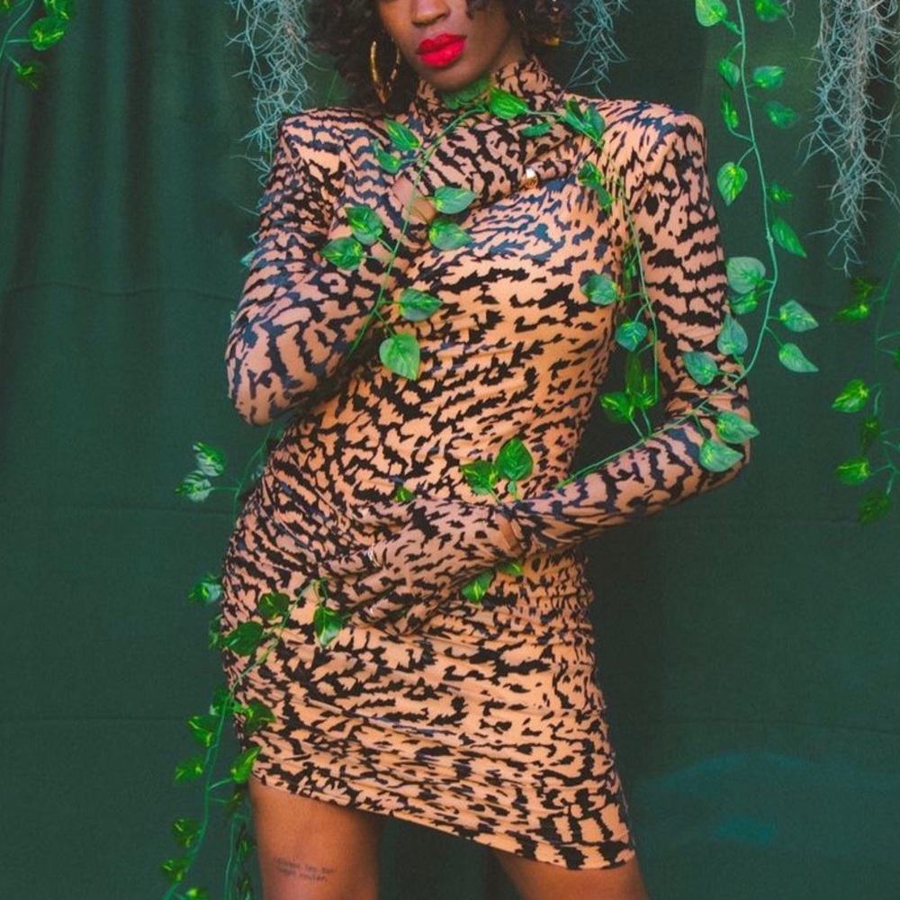 Tiger print dress with attached gloves